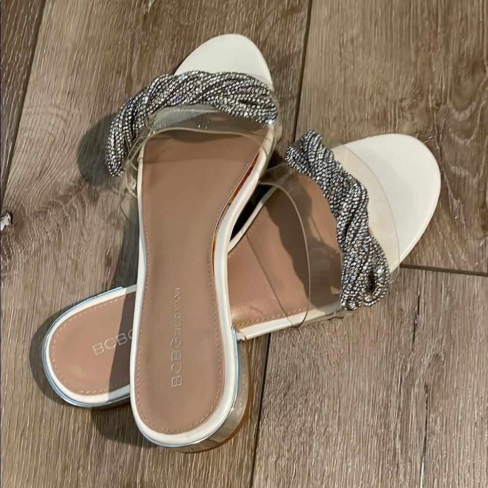 BCBGeneration Cream and Silver Women's Sandals